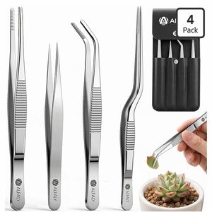 Garden Precision Tweezers Set - Silver (4 Pack)